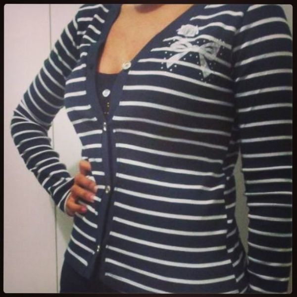 Cardigan de Elastano com Listras Preto
